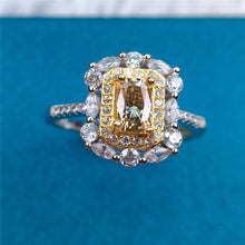Load image into Gallery viewer, 1 Carat Radiant Cut Moissanite Ring Two-tone Double Halo Certified VVS Yellow