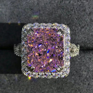 6 Carat Pink Radiant Cut Halo Infinity Shank VVS Moissanite Ring
