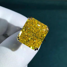 Load image into Gallery viewer, 15 Carat Radiant Moissanite Ring Vivid Yellow VVS Double Claw Solitaire Cathedral