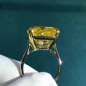 15 Carat Radiant Moissanite Ring Vivid Yellow VVS Double Claw Solitaire Cathedral