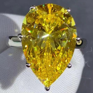 BIG 6 Carat Pear Cut Moissanite Ring Vivid Yellow VVS 7 Prong Solitaire