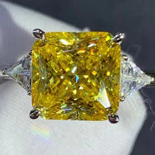 Load image into Gallery viewer, 6 Carat Pink Square Radiant Cut 4 Claw Three Stone VVS Moissanite Ring