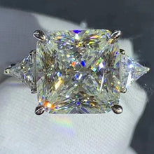 Load image into Gallery viewer, 6 Carat Pink Square Radiant Cut 4 Claw Three Stone VVS Moissanite Ring