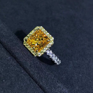 2 Carat Square Radiant Cut Moissanite Ring Vivid Yellow VVS Halo French Pave