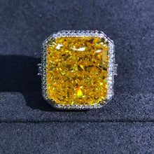 Load image into Gallery viewer, 15 Carat Radiant Cut Moissanite Ring Deep Yellow VVS Double Edge Halo Filigree Pave
