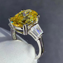 Load image into Gallery viewer, BIG 6 Carat Oval Moissanite Ring Vivid Yellow VVS Double Prongs Basket 3 Stone