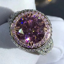 Load image into Gallery viewer, 4 Carat Pink Round Cut Triple Halo Filigree Bead-set Split Shank VVS Moissanite Ring