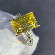 Load image into Gallery viewer, 4 Carat Emerald Cut Moissanite Ring Vivid Yellow VVS Basket Bead-set Band