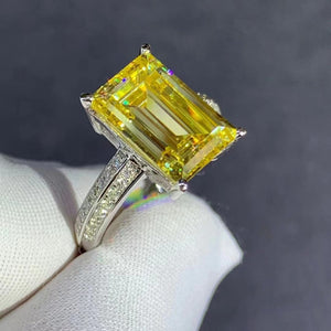 4 Carat Emerald Cut Moissanite Ring Vivid Yellow VVS Basket Bead-set Band