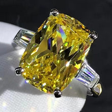 Load image into Gallery viewer, BIG 6 Carat Cushion Cut Moissanite Ring Vivid Yellow VVS Three Stone