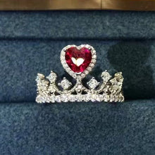 Load image into Gallery viewer, 1 Carat Red Heart Cut Halo Bead-set Crown VVS Lab Ruby Ring