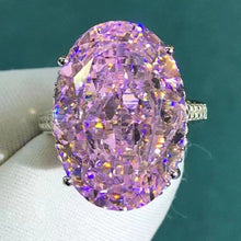 Load image into Gallery viewer, 30 Carat Pink Oval Cathedral Subtle Halo Moissanite Ring