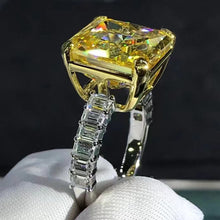 Load image into Gallery viewer, 6 Carat Radiant Cut Moissanite Ring Vivid Yellow VVS Two-tone Shared Prong Shank