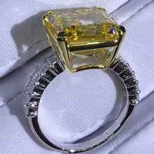 Load image into Gallery viewer, 6 Carat Radiant Cut Moissanite Ring Vivid Yellow VVS Two-tone Shared Prong Shank