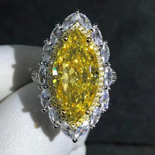 Load image into Gallery viewer, 10 Carat Crushed Ice Marquise Moissanite Ring Vivid Yellow VVS Two-tone Double Halo