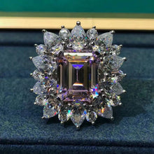 Load image into Gallery viewer, 5 Carat Pink Emerald Cut Starburst Halo Moissanite Ring