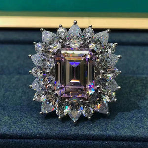 5 Carat Pink Emerald Cut Starburst Halo Moissanite Ring