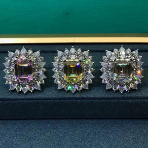 5 Carat Emerald Cut Moissanite Ring Vivid Yellow VVS Starburst Halo