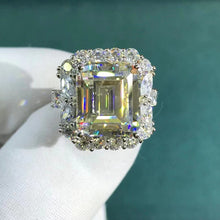 Load image into Gallery viewer, 6 Carat Emerald Cut Moissanite Ring Vivid Yellow VVS Halo Plain Shank