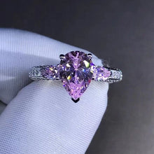 Load image into Gallery viewer, 2 Carat Pink Pear Cut Three Stones Basket Bead-set Moissanite Rings
