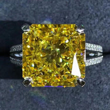 Load image into Gallery viewer, 6 Carat Radiant Cut Moissanite Ring Vivid Yellow VVS 4 Prong Bead-set Split Shank