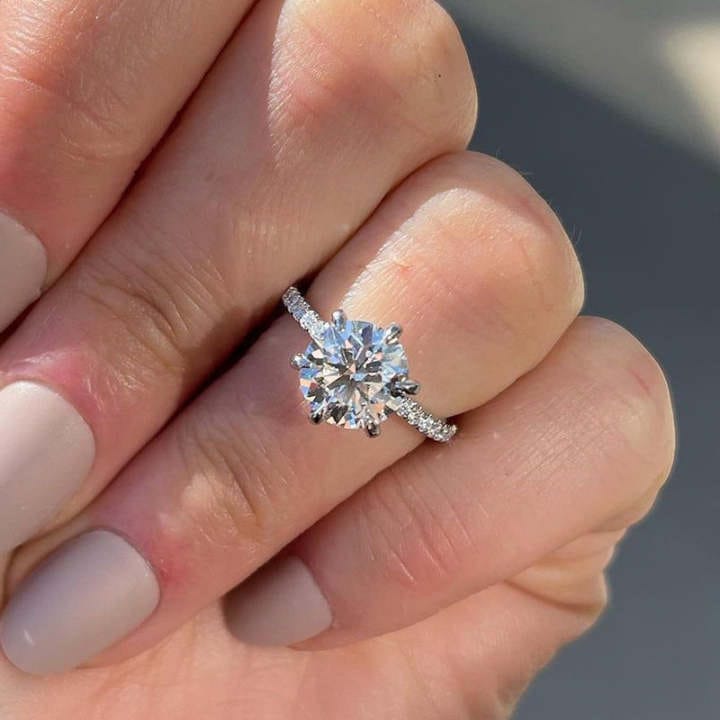 4 Carat Round Cut D Color VVS Moissanite 6 Prong Ring with Band