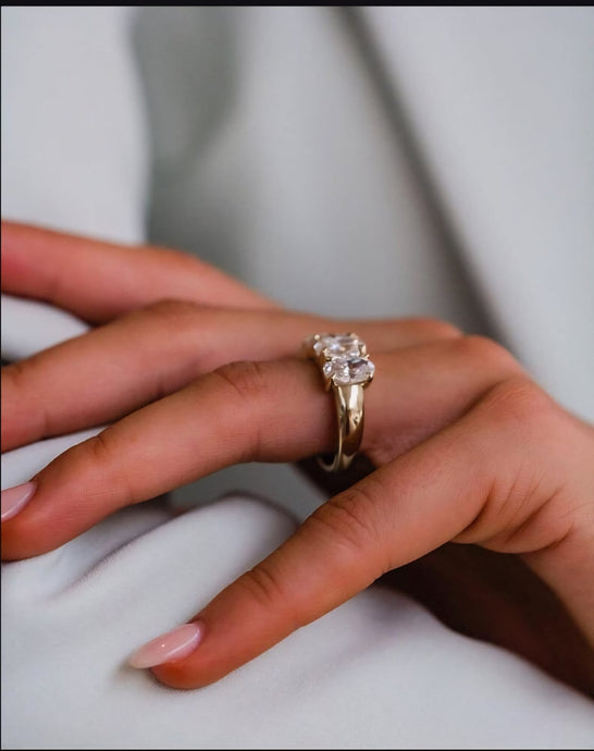 1.5 Carat Each Oval Cut D Color Moissanite 10K Yellow Gold Half Eternity Band