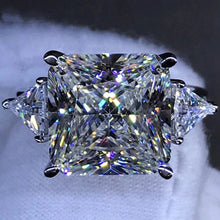 Load image into Gallery viewer, 6 Carat Square Radiant Cut Moissanite Ring Vivid Yellow VVS 4 Claw Three Stone Basket