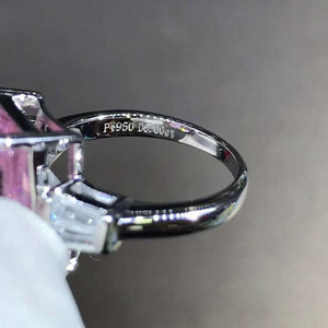 6 Carat Pink Elongated Cushion Cut Three Stone VVS Moissanite Ring