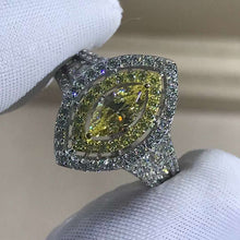 Load image into Gallery viewer, 1 Carat Marquise Moissanite Ring Vivid Yellow VVS Floating Double Halo Split Shank