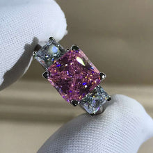 Load image into Gallery viewer, 2 Carat Pink Radiant Cut Three Stone Plain Shank VVS Moissanite Ring