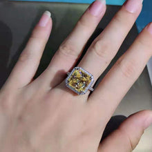 Load image into Gallery viewer, 6 Carat Radiant Cut Moissanite Ring Vivid Yellow VVS Bead-set Double Edge Halo Pave Wrap