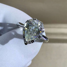 Load image into Gallery viewer, 4 Carat Pear Cut Moissanite Ring Vivid Yellow VVS Halo Cathedral Pinched Shank