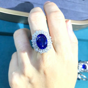 8 Carat Oval Cut Lab Grown Sapphire Snowflake Halo Ring