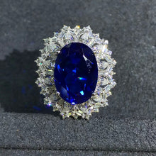 Load image into Gallery viewer, 8 Carat Oval Cut Lab Grown Sapphire Snowflake Halo Ring