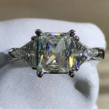Load image into Gallery viewer, 1 Carat Radiant Cut Moissanite Ring Vivid Yellow VVS Three Stone Cathedral