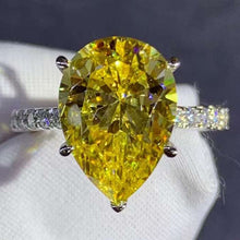Load image into Gallery viewer, 6 Carat Pear Cut Moissanite Ring Vivid Yellow VVS 5 Claw Basket French Pave
