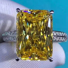 Load image into Gallery viewer, 6 Carat Radiant Cut Moissanite Ring Vivid Yellow VVS 4 Claw Basket Bead-set