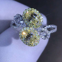 Load image into Gallery viewer, 1 Carat Oval Moissanite Ring Vivid Yellow VVS Bypass Bead-set Floating Halo Twisted Pave