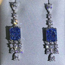 Load image into Gallery viewer, 3 Carat Crushed Ice Radiant cut Blue Moissanite Dangling Earring