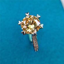 Load image into Gallery viewer, 2 Carat Round Cut Moissanite Ring Snowflake Heart Prong VVS Yellow