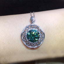 Load image into Gallery viewer, 5 Carat Green Round Cut Filigree Halo Certified VVS Moissanite Necklace