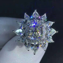 Load image into Gallery viewer, 2 Carat Cushion Cut Moissanite Ring Vivid Yellow VVS 13 Stone Double Halo Starburst