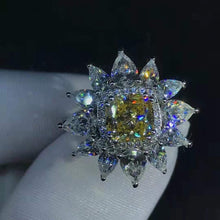 Load image into Gallery viewer, 2 Carat Cushion Cut Moissanite Ring Vivid Yellow VVS 13 Stone Double Halo Starburst
