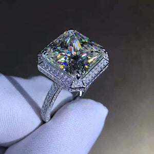 6.5 Carat Asscher Cut Halo Pave Wrap 4 Prong Bead-set Split Shank D Color VVS Moissanite Ring
