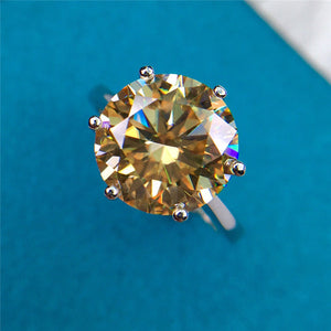5 Carat Round Cut Moissanite Ring 6 Prong Solitaire Certified VVS Yellow