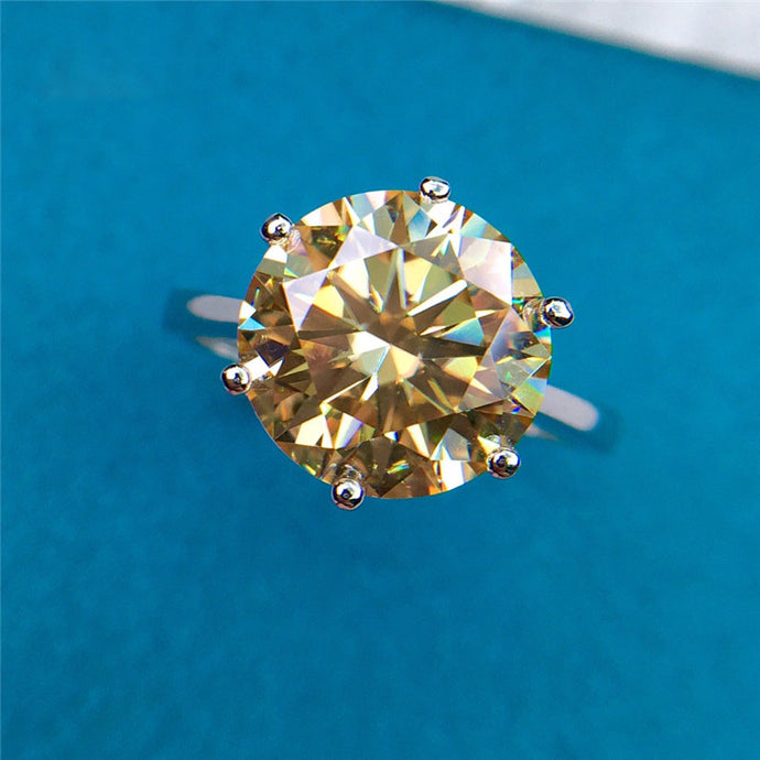 5 Carat Round Cut Moissanite Ring 6 Prong Solitaire Certified VVS Yellow