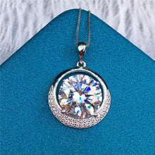Load image into Gallery viewer, 5 Carat D Color Round Cut Crescent Moon Halo Pendant VVS Moissanite Necklace