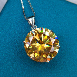 10 Carat Yellow Round Cut Solitaire Certified VVS Moissanite Necklace