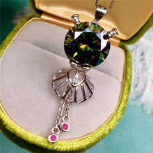 Load image into Gallery viewer, 13 Carat Green Round Cut Solitaire Certified VVS Moissanite Necklace